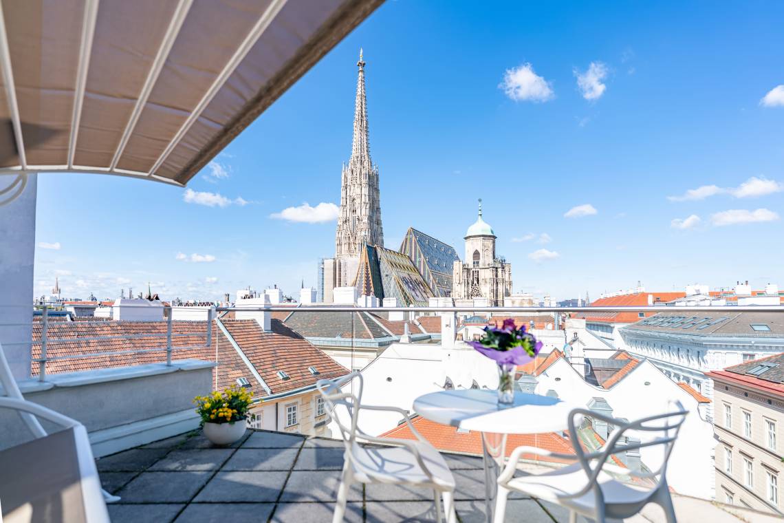Ausblick auf den Stephansdom vom Hotel König von Ungarn