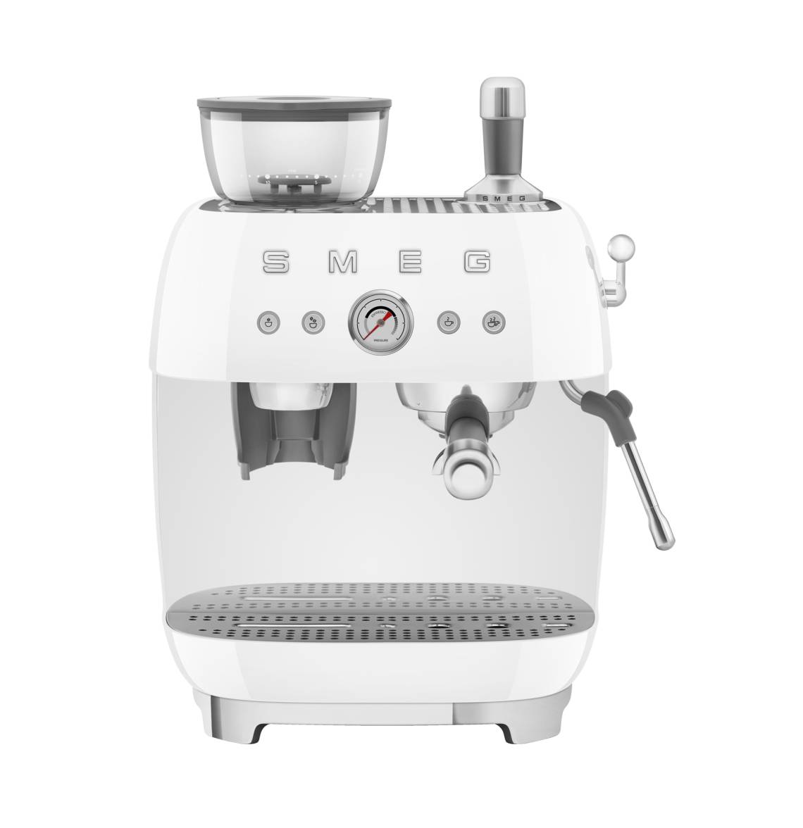Smeg - Siebträger-Espressomaschine mit integrierter Kaffeemühle EGF03, Weiß