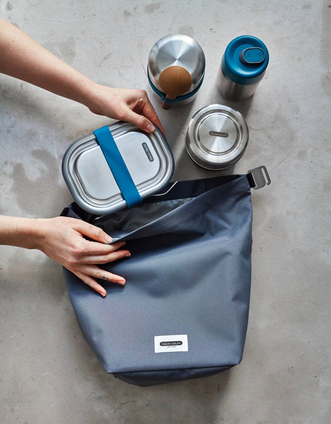 black+blum - Lunchbox, 600 ml mit To-Go Produkte - Beutel