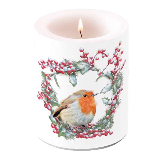 Ambiente - Robin in Wreath - Kerze groß