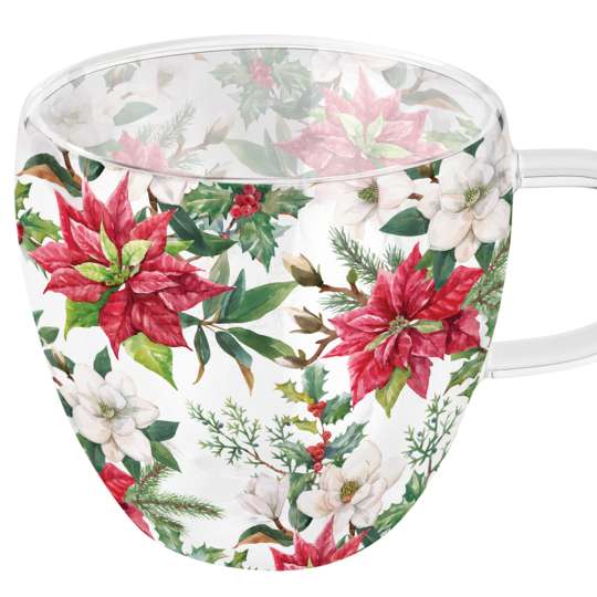 Ambiente - Christmas Florals - Doppelwandiger Glasbecher, 0,2 l