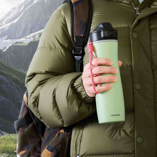 Isolierte Sportﬂasche mit Flip-Cap, 0.6 l aus Edelstahl       