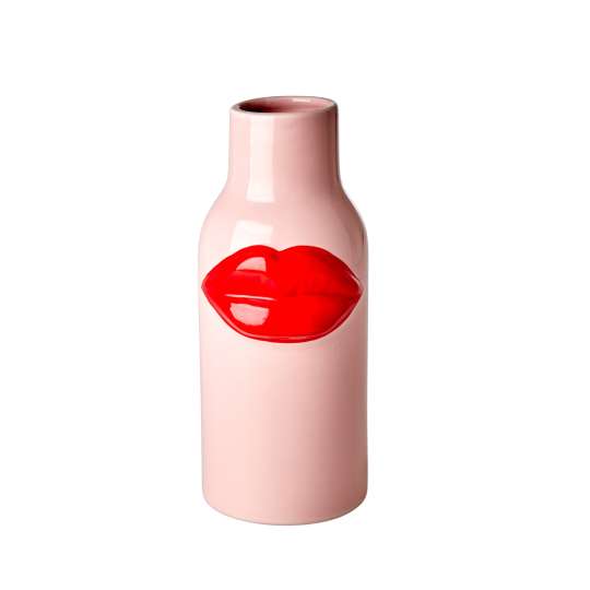 RICE - Keramikvase Rosa mit roten Lippen - Groß