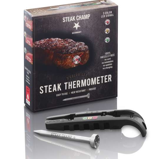 Steak Champ 3-Color black Thermometer und Verpackung