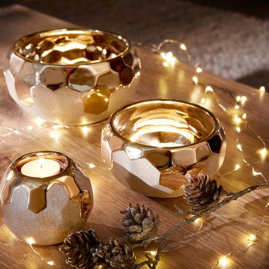 formano - Goldene Lichtakzente mit Teelichthalter & Deko-Gefäße in Sand-Gold