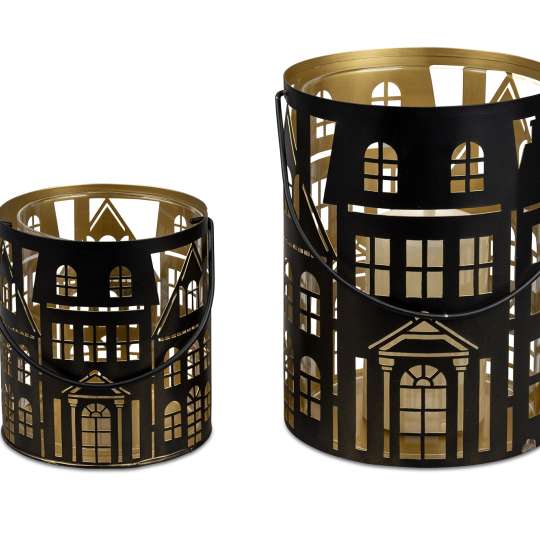 formano - Windlichter Haus schwarz-gold in zwei Größen