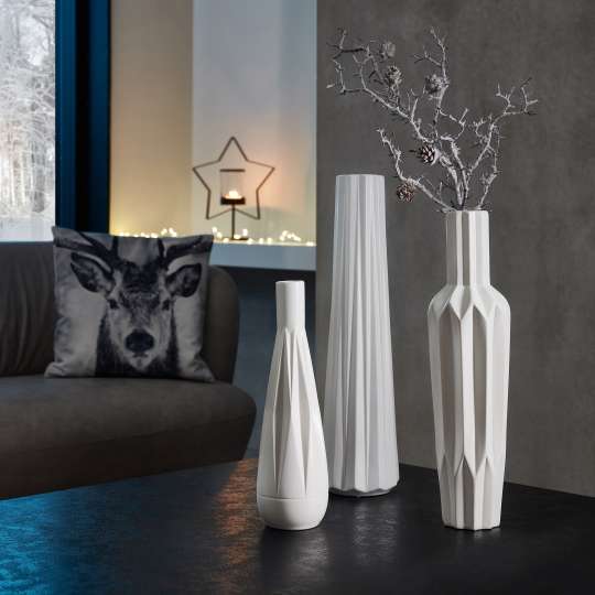 formano - Elegant wie Eisskulpturen: Bodevase und Rosenvasen in Weiß mit Relief
