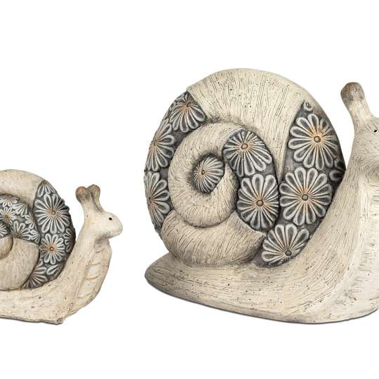 formano - Schnecken aus Kunststein mit Blumen-Relief