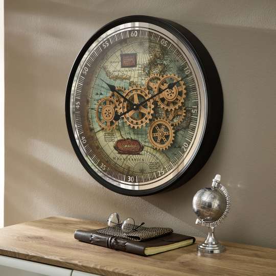 formano - Vintage-Globus an der Wand: Design-Wanduhr mit Weltkarte