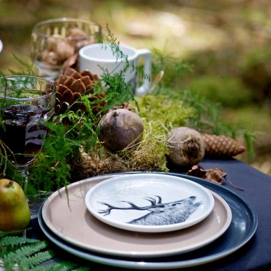 mittelpunkt. - Auf den Hirsch gekommen: Porzellanteller in kühlen Farben