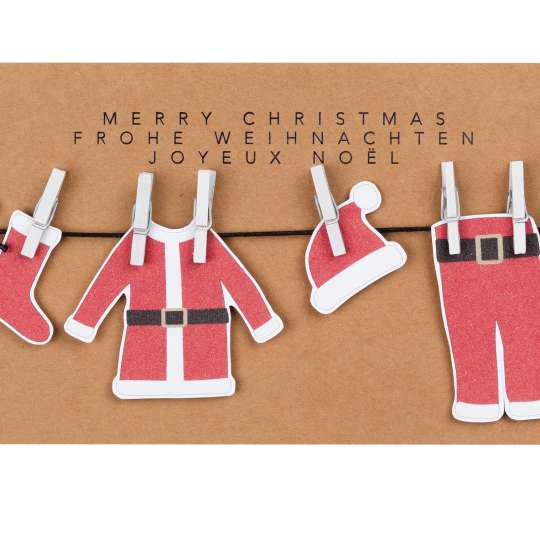 räder - Weihnachtskarte - Santas Wäscheleine, Frohe Weihnachten, 3-sprachig
