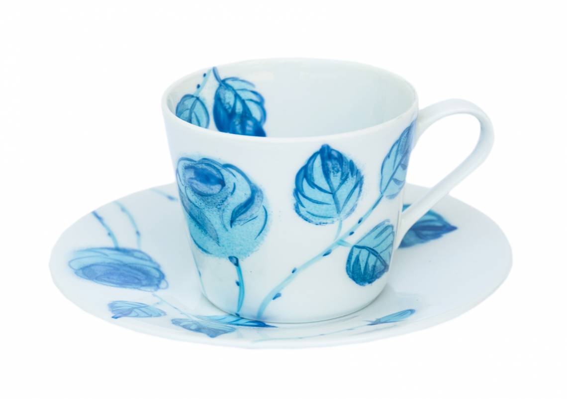 Schulz HOMEWEAR Blaue Rosen Tasse mit Untertasse