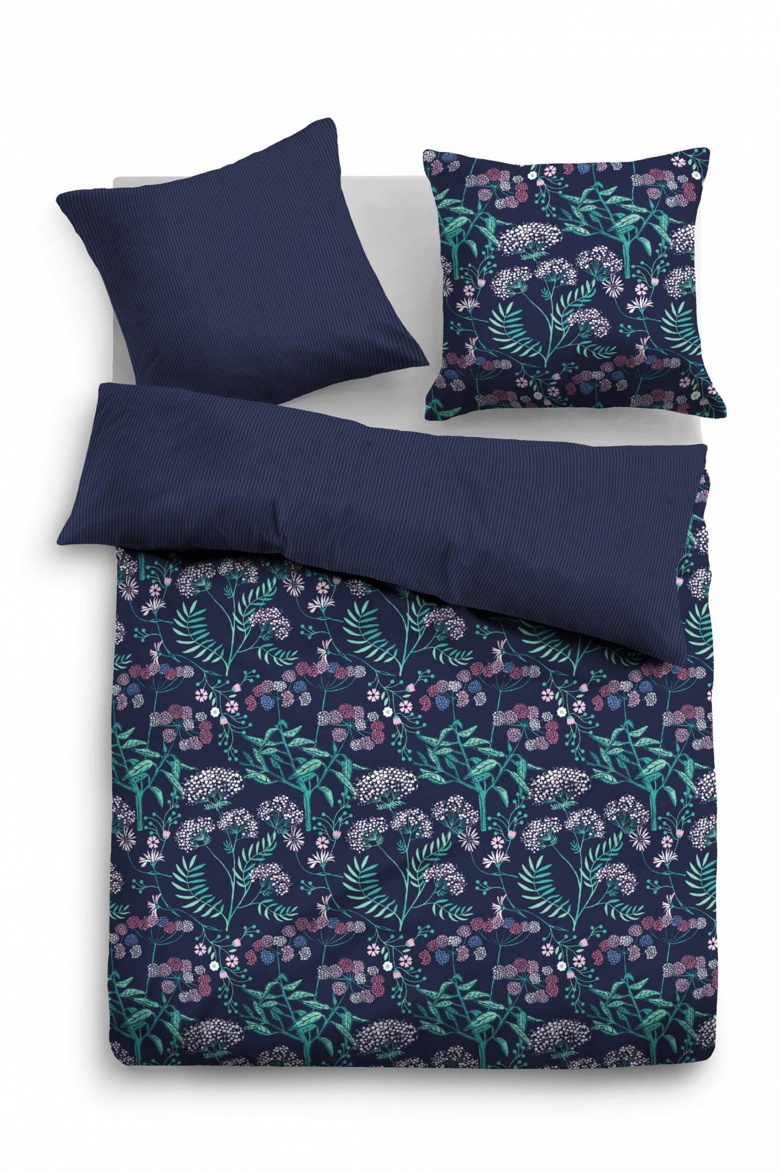 Tom Tailor Home Satin Bettwäsche midnight flowers dunkelblau