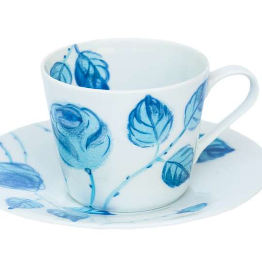 Schulz HOMEWEAR Blaue Rosen Tasse mit Untertasse