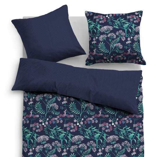 Tom Tailor Home Satin Bettwäsche midnight flowers dunkelblau