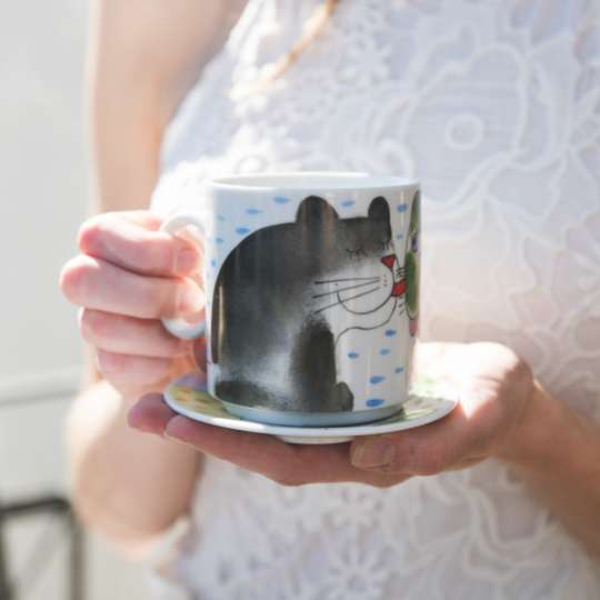 Schulz HOMEWEAR Katze mit Tasse Porzellanbecher stapelbar