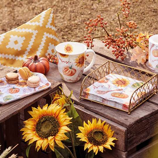 Die perfekte Herbstdeko für den Tisch: Pumpkins & Sunflowers von Ambiente Europe