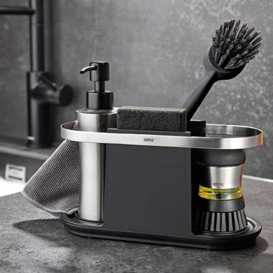 GEFU bringt Glanz in jede Küche Saubere Sache: Spülbeckenorganizer SMARTLINE und SWIFT Reinigungsprofis