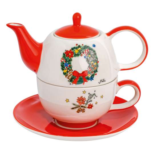 Mila Weihnachtskranz Teekanne mit Tasse